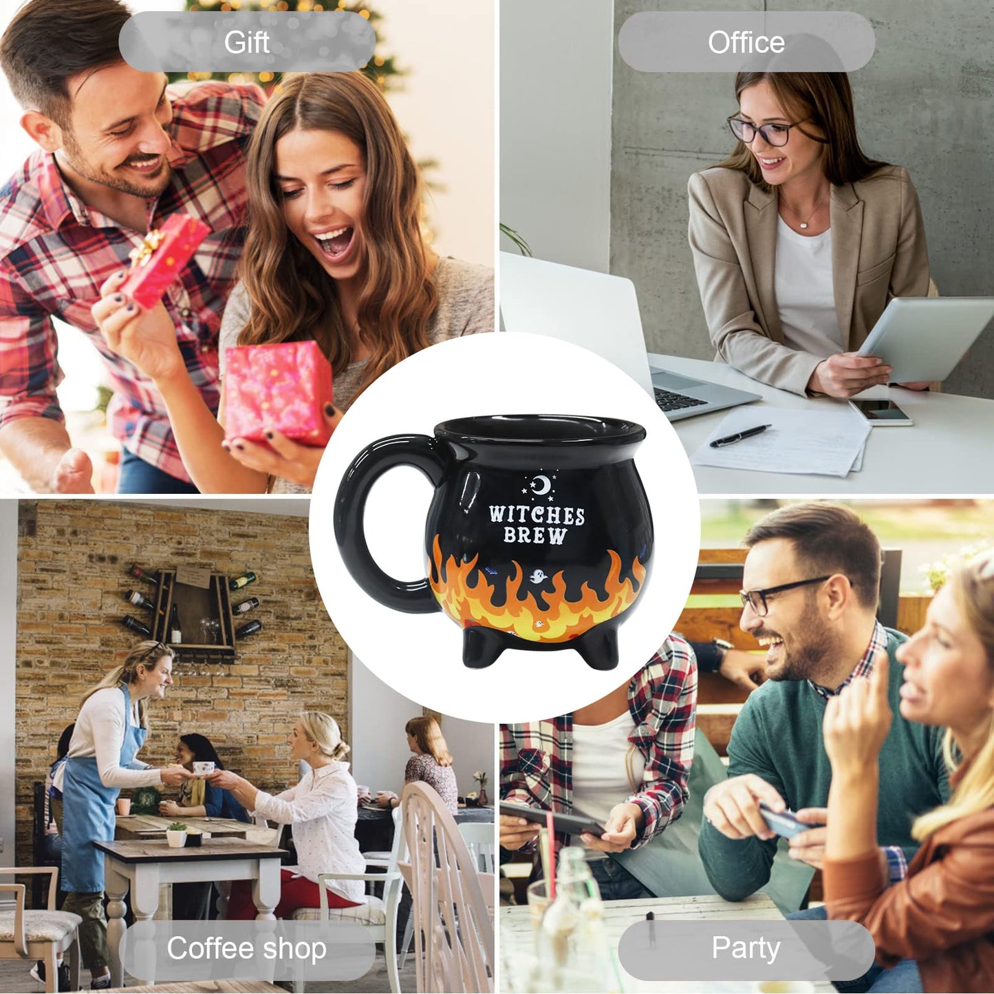 RAISLY Witch Brew Cauldron Coffee Mug, 300ml/10oz Heat Flame Color Changing Beverage Mugs, Adorable Sorceress’s Potion Themed Water Cups, All-Season Drinkware, Ideal for Birthday and Halloween