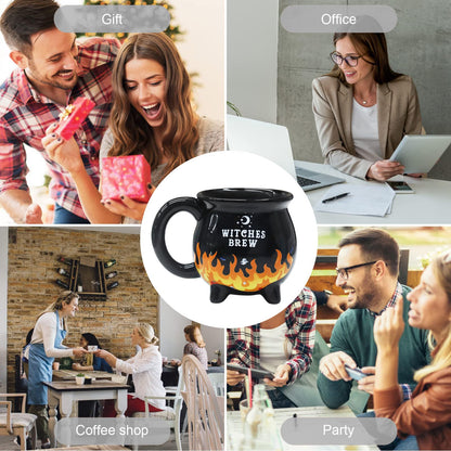 RAISLY Witch Brew Cauldron Coffee Mug, 300ml/10oz Heat Flame Color Changing Beverage Mugs, Adorable Sorceress’s Potion Themed Water Cups, All-Season Drinkware, Ideal for Birthday and Halloween