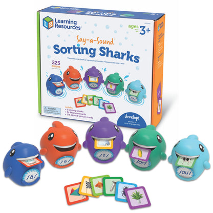 Learning Resources Say-a-Sound Sorting Sharks - Montessori Toys, Kindergarten Learning Activities, Phonemic Awareness Flash Cards, Dyslexia Tools for Kids, Speech Therapy Materials, Learn to Read