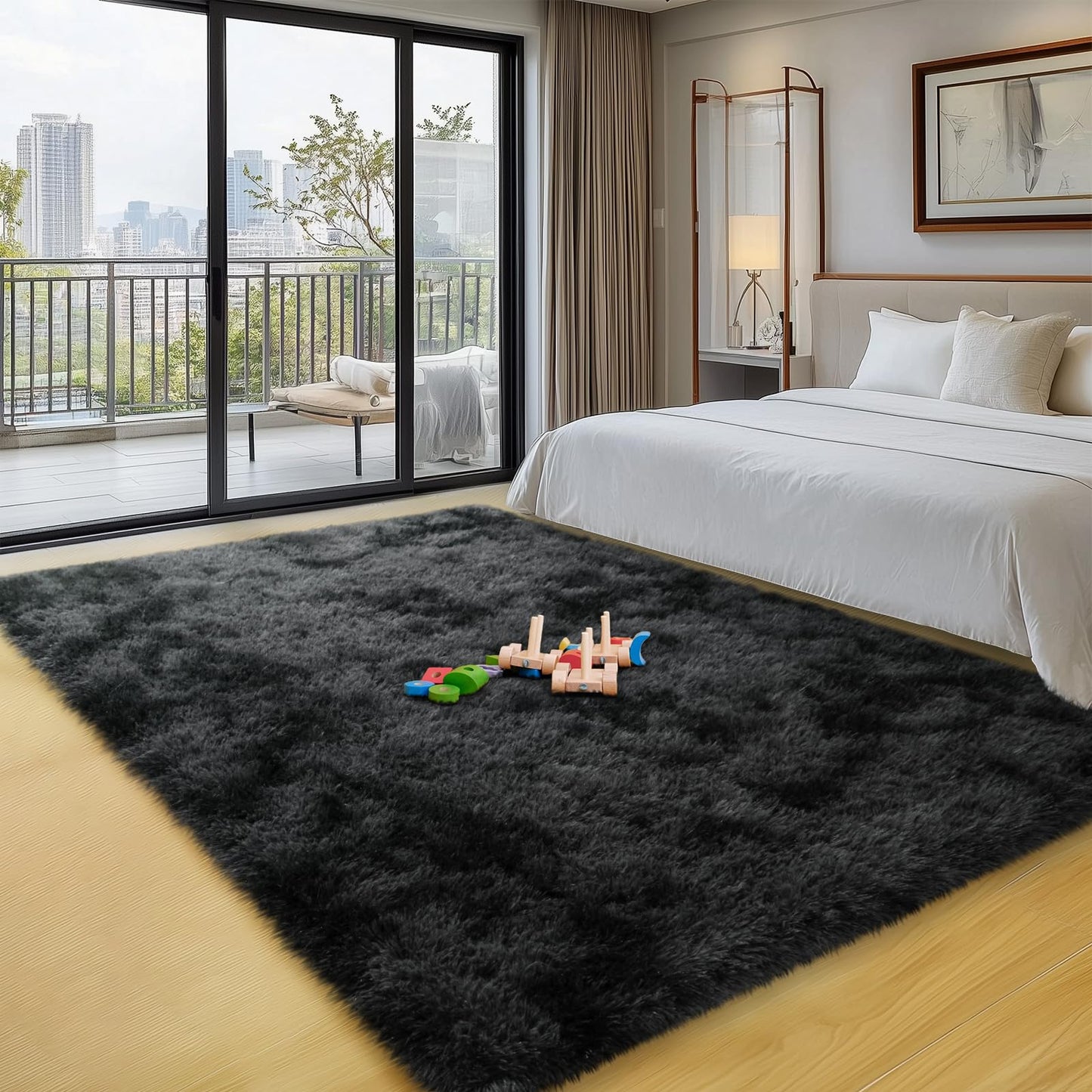 qulint Black Grey Area Rugs for Bedroom, 3x5 Area Rug for Kid Room Fluffy Soft Shag Rug for Living Room, Small Fuzzy Plush Shaggy Alfombras for Dorm Nursery Home Decor (3ft x 5ft, Tie-dyed Black Gray)