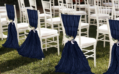 HNPSTBNO 50 PCS Cheesecloth Chair Sashes, Bows Designed ChairSashes, 15.7x70 inch Chair Sashes for Aisle Decorations Universal Chairs Cover Decoration for Wedding Reception Party Banquet (Navy Blue)