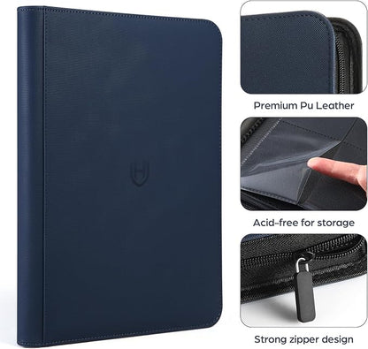 Card Binder 9 Pocket with Zipper, 648 Pockets Trading Card Holder Book, Premium PU Cover Zip Folder Binder, Side Loading Carrying Case Binder Album for TCG, MTG, Sports Cards, Game Cards