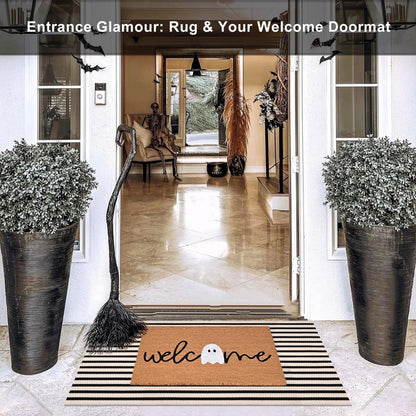 Black and White Striped Rugs, 28x43 Inches Outdoor Front Porch Doormat Cotton Hand-Woven Farmhouse Layered Door Mats for Front Porch, Patio, Entryway, Laundry Room
