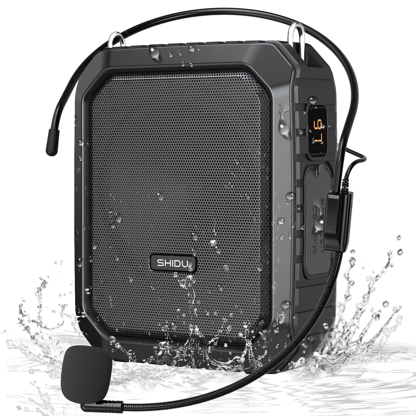 SHIDU Voice Amplifier for Teacher with Portable Microphone and Speaker, 18W Microphone with Speaker with Wired Mic Headset, IPX5 Waterproof Bluetooth Speaker Systems for Guide, Coach (NOT Wireless)