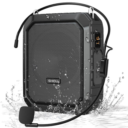 SHIDU Voice Amplifier for Teacher with Portable Microphone and Speaker, 18W Microphone with Speaker with Wired Mic Headset, IPX5 Waterproof Bluetooth Speaker Systems for Guide, Coach (NOT Wireless)