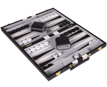 Crazy Games Premium 18 Inches Large Black - Backgammon Sets for Adults and Kids - Leatherette Back Gammon Board Game Set - Travel Backgammon Set Board Encased with Accessories