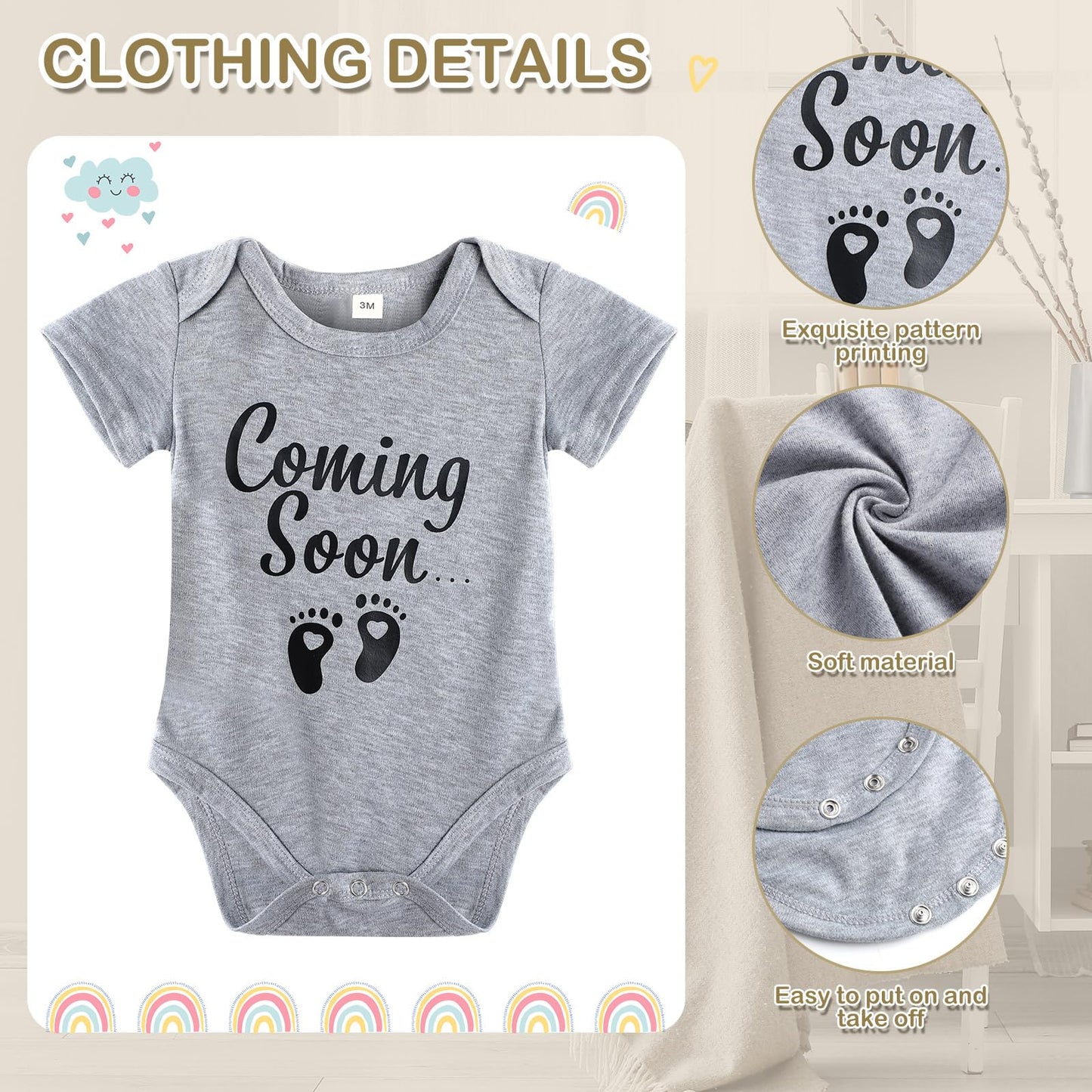 Canlierr 8 Pcs Pregnancy Announcement Set Pregnancy Reveal Ideas Include Felt Letter Round Board Kit Baby Bodysuit Booties Wood Blocks Wooden Signs for Coming Soon Baby Announcement(Gray)
