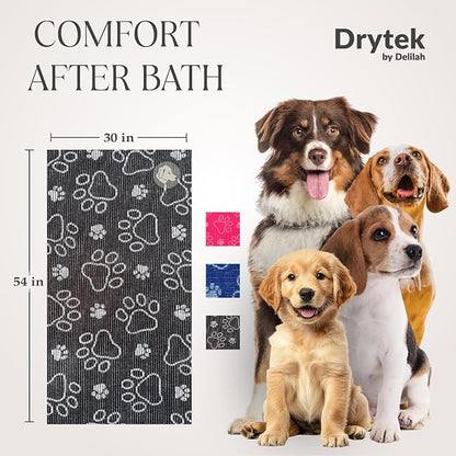 Delilah Home Drytek Dog Towel - Quick-Dry Pet Towel for Large Dogs, Ultra Absorbent & Odor-Resistant - Lightweight Sand-Resistant for Outdoor Bath, Grooming Supplies, Beach & Travel - 30x54 in - Black