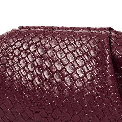 PHILOMENA Women's Woven Evening Bag Vegan Leather Clutch Purse Dumpling Ruched Bag Party Wedding Elegant Handbags (Wine Red)