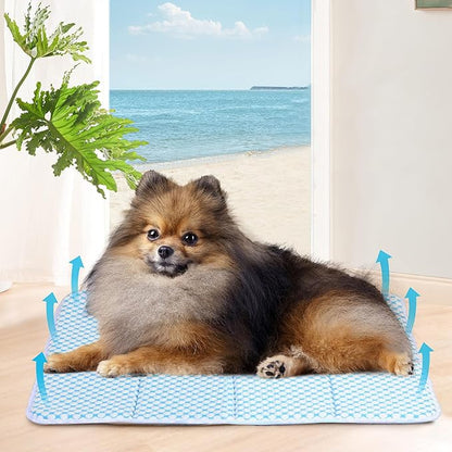 Cooling Dog Mat Q-Max>0.5 - Rapid Cooling Tech, Thin Breathable Crate Pad, Portable Washable Summer Mat, Chill Soothing Fabric - 24"x18" Small Dog/Cat, Blue