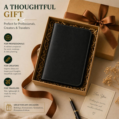 TheAntiq Leather A5 Journal Cover Top Bound – Handmade Vintage Leather Notebook Cover with Pen Holder & Card Slots – Refillable Travel Diary Organizer for Men & Women 5.7 x 8.25 (Black)