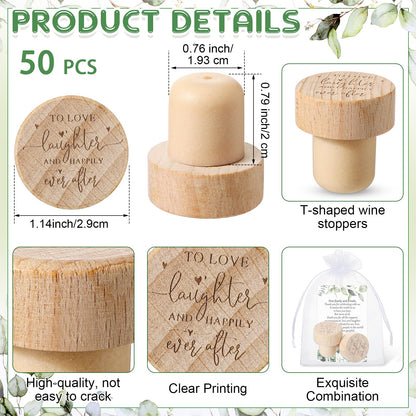 Barydat 50 Sets Wedding Favors for Guests Bulk Engraved Wood Wine Bottle Corks Wine Stopper with Wedding Thank You Cards and Organza Bags Appreciation Gifts for Guest Thank You Gifts(Novelty)