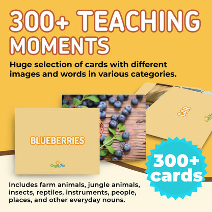 300 Noun Vocabulary Builder Flash Cards, Photo Cards with Learning Games and Teaching Materials for Speech Therapy, ESL, Preschool, Homeschool, Toddlers, Adults, Autism, Dementia, ABA, and Aphasia