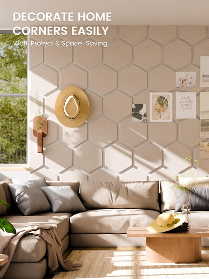 Fluxynara Hexagon Cork Board Alternative for Walls Decor-8-Pack Felt Bulletin Board Tiles,with 30 Pushpins,50 Adhesive Tabs for Office,Classrooms & Home Pin Board Felt Board-Oatmeal