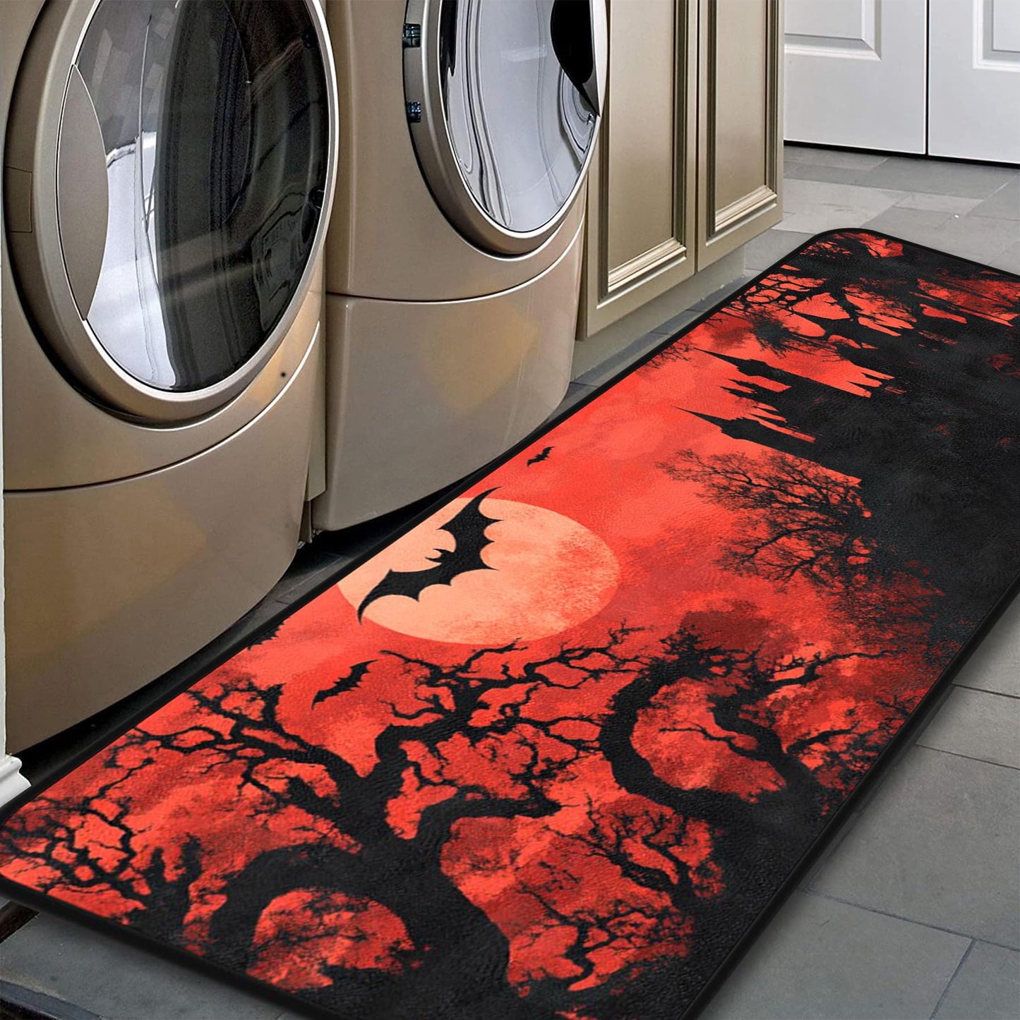 Ruiseye Halloween Bat Kitchen Floor Mat,Laundry Room Runner Rugs 51''x17'',Non-Slip,Floor Mat Runner for Laundry Room, Kitchen,Bathroom,and Mudroom