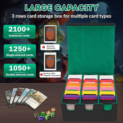 Card Storage Box for Trading Cards, 2100+ Card Deck Case with PU Leather and Magnetic Closure, TCG Storage Box, Suitable for MTG, YuGiOh, and Sports Cards, Includes 8 Card Dividers