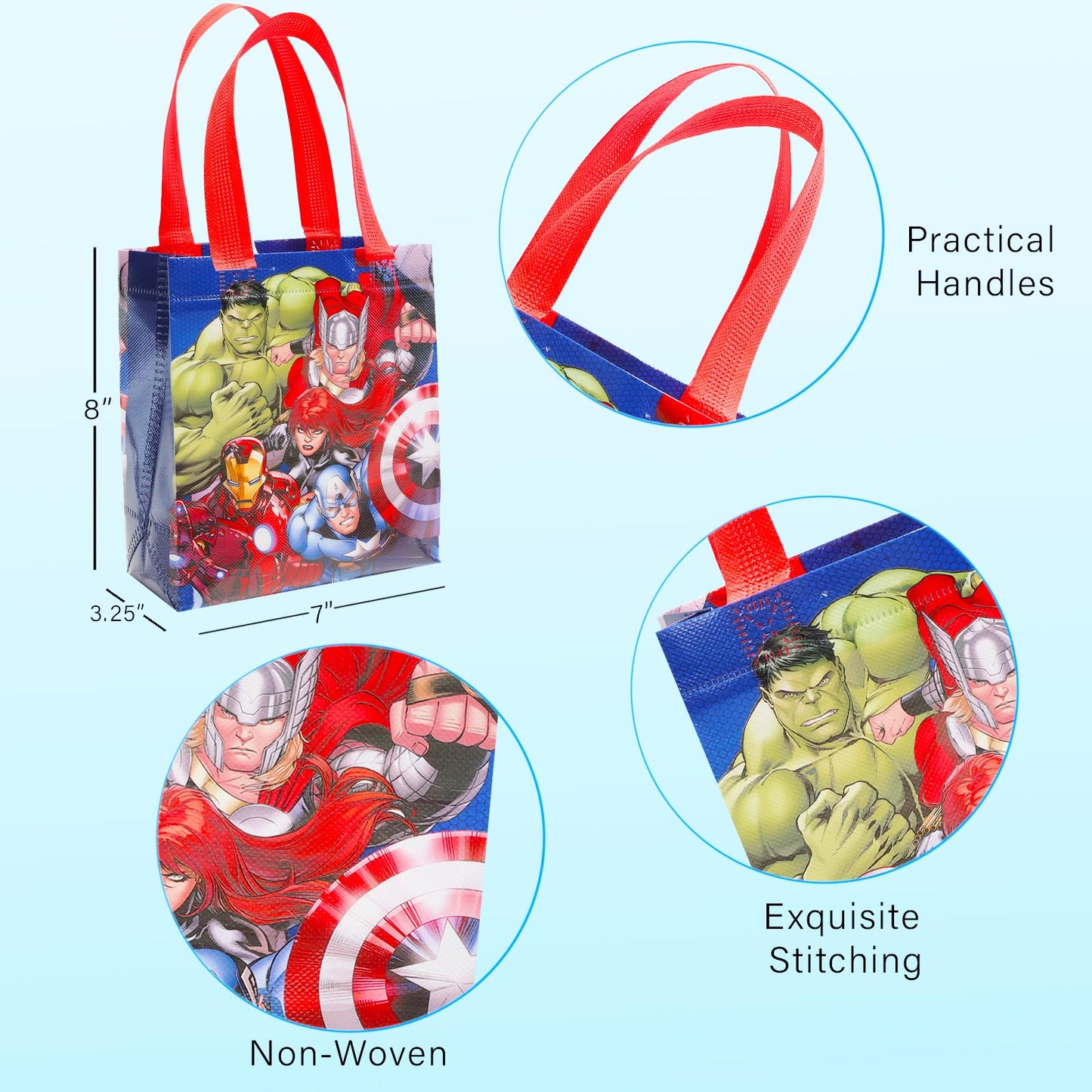 Marvel Avengers Party Favor Bags Set – 24 Pack of 8" Avengers Party Goodie Bags for Kids Bulk Reusable Totes | Marvel Avengers Birthday Party Supplies
