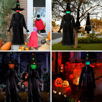 Halloween Decorations Outdoor, Set of 3 Witches with Glowing Witch Hat, 4FT Light-UP Sound-Activated Sensor Life Size Witch with LED Light, Scary for Yard Haunted House