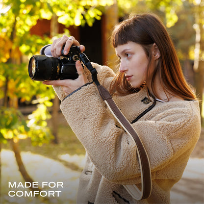 C Coiro Padded Leather Camera Strap with Quick Release, Configurable as Sling, Neck Adjustable DSLR SLR Camera Shoulder Strap for Photographers, Padded/Brown