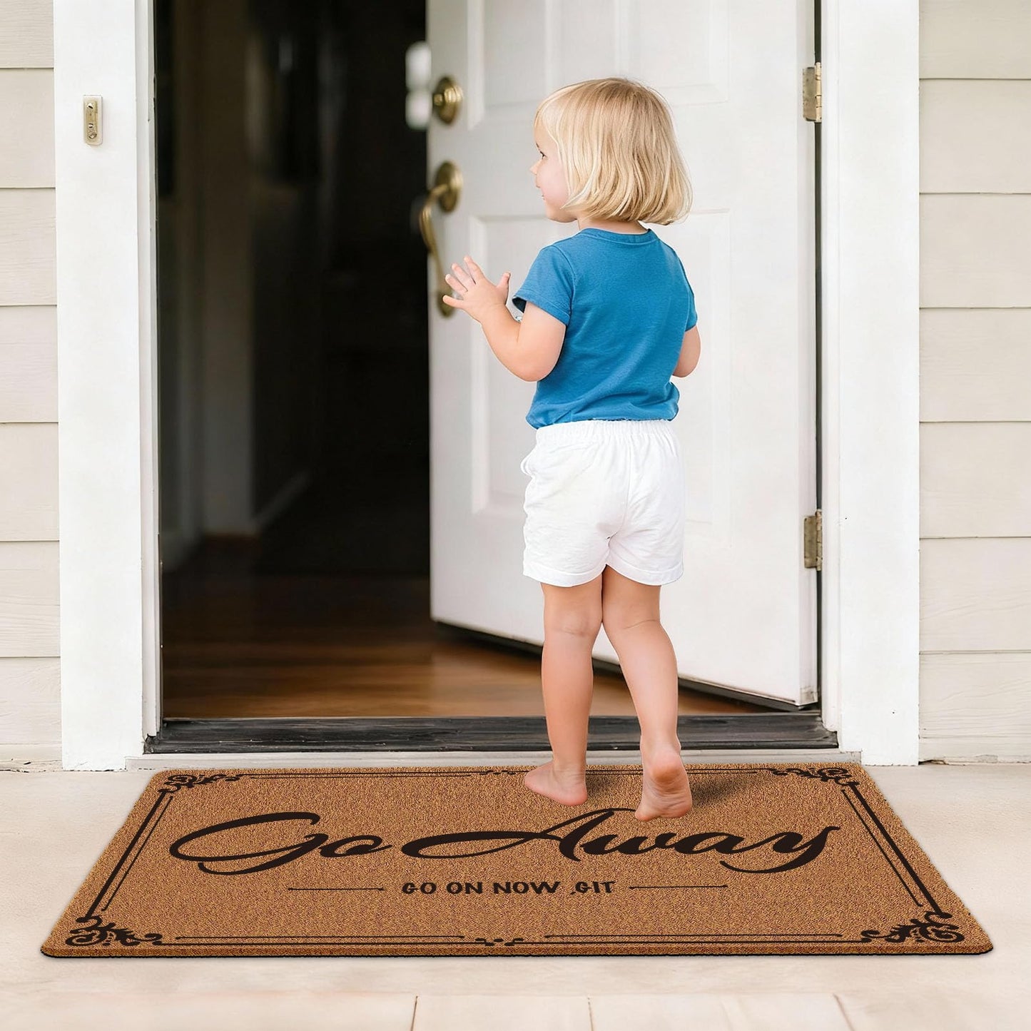 Go Away Go On Now Git Doormat 30x17 Inch Front Mat Funny Halloween Coir Doormat Outdoors Indoor Washable Cute Holiday Welcome Mats for Entryway with Rubber Backing Home Decor Prank Gift
