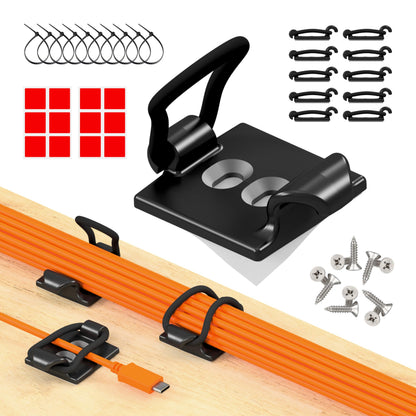 CableGenie [Made in the UK] 10-Pack Adjustable Elastic Adhesive Cable Clips, Wire Management Holder, Cord Organizer for Home Office, Under Desk, Behind TV, Phone Charger, Laptop, PC, HDMI, USB (BLACK)