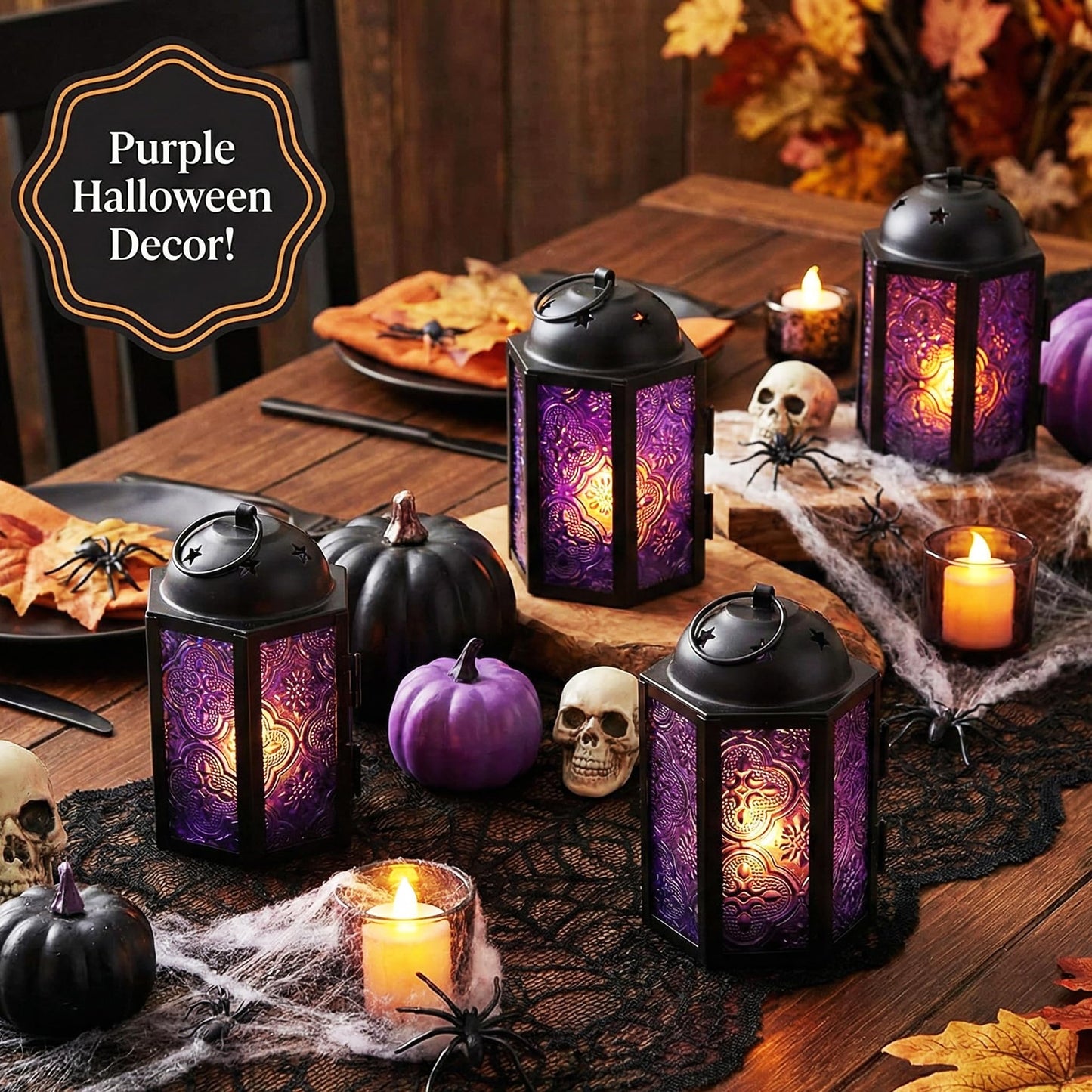 Vela Lanterns Decorative Indoor Mini Tea Light Candle Holders, Purple