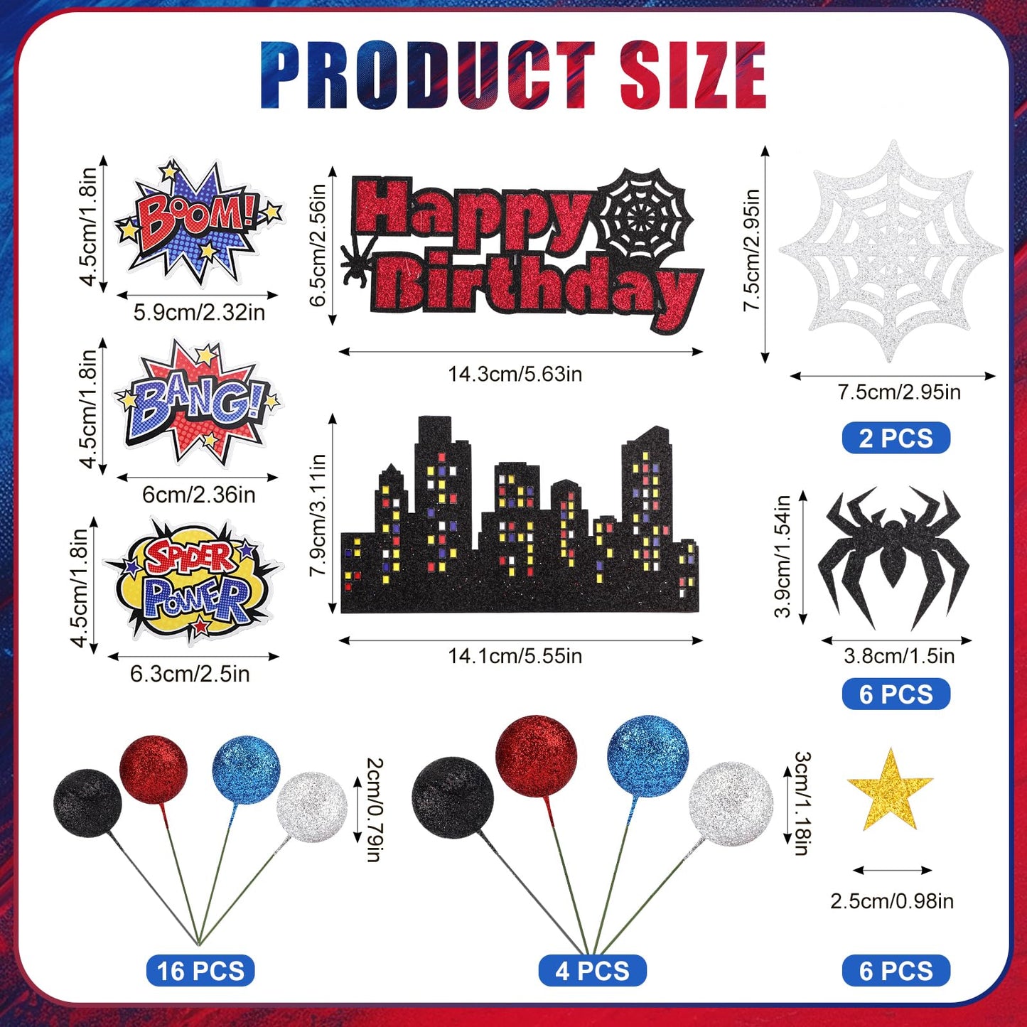 38pcs Spider Theme Cake Toppers, Spider Cake Decorations Foam Balls Happy Birthday Spider Web Decorations for Boys Men Birthday Baby Shower Spider Theme Parties