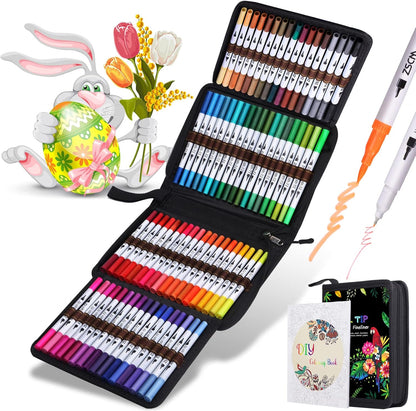 ZSCM 72 Colors Markers for Adult Coloring Books No Bleeding - Dual-Tip Art Markers, Fine & Brush Tip Coloring Pen for Adult Calligraphy, Drawing, Sketch Art & Creative Journaling