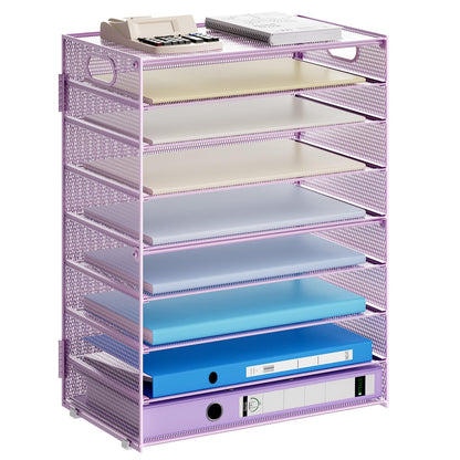 Marbrasse Paper Organizer Letter Tray, 9 Tier Mesh File Organizer with Handle, Paper Sorter Desk Organizer for Home Office Supplies - Purple