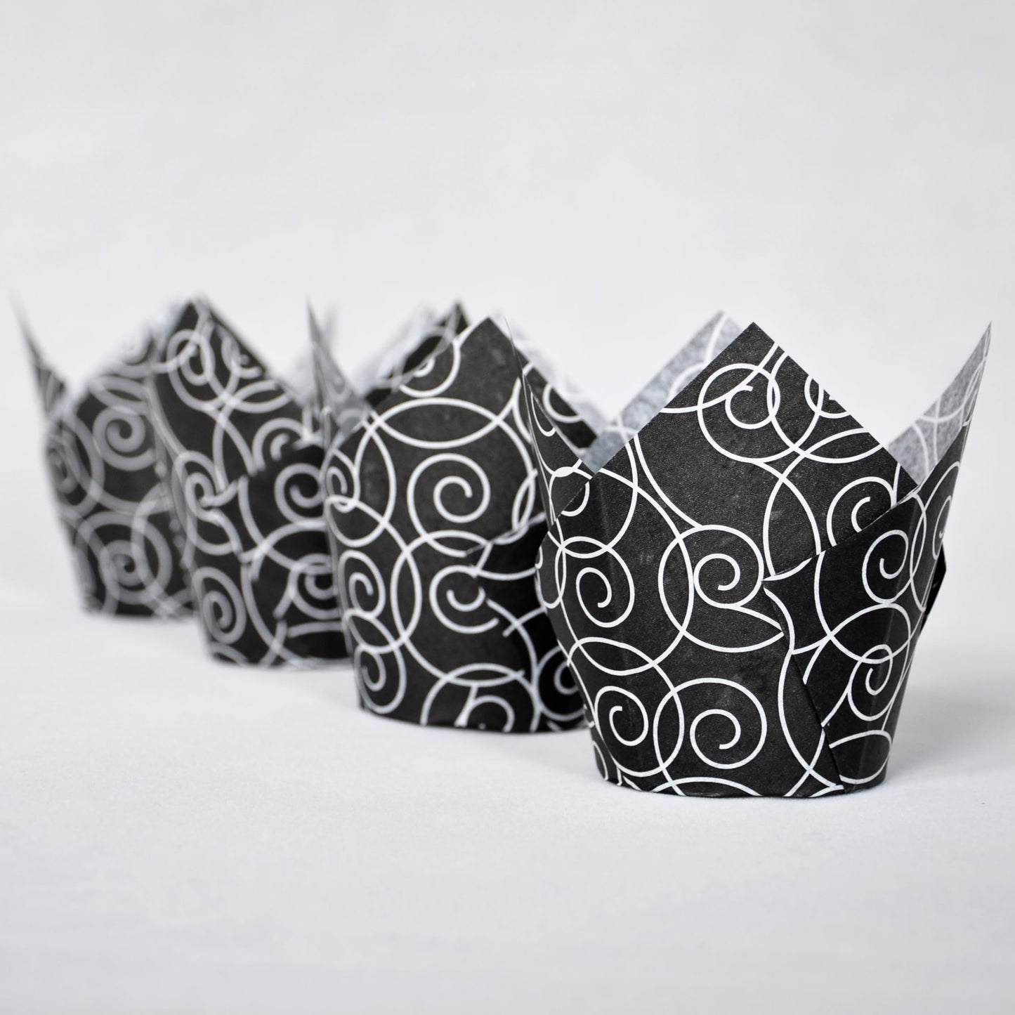 QLSmypkg Muffin Greaseproof paper Baking cupcake cups, 2"(Bottom diameter) x 3-1/2"(Height) Black Fancy Floral Print Tulip Baking Cup Case of 125 pcs (125, Standard)