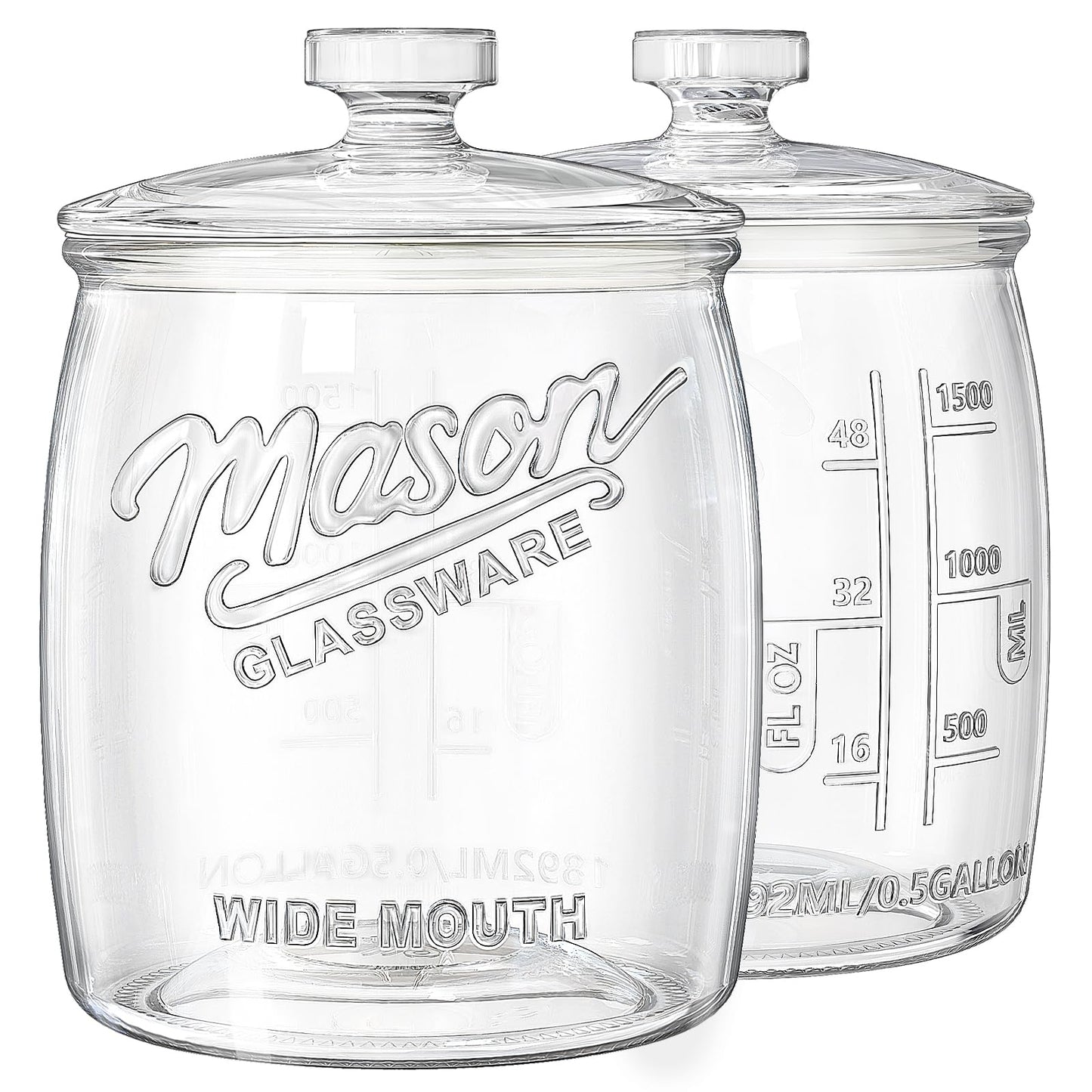 2 Pack Cookie Jar, 1/2 Gallon Glass Storage Containers with Airtight Lids, Wide Mouth Food Jars & Canisters for Kitchen, Pantry, Apothecary, Flour, Sugar, Sourdough Starter, Dog Treat, Half Gallon