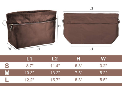 Vercord Purse Organizer Insert Bag Tote Handbags Pocketbook Inserts Organizers Zipper 11 Pockets Coffee Medium
