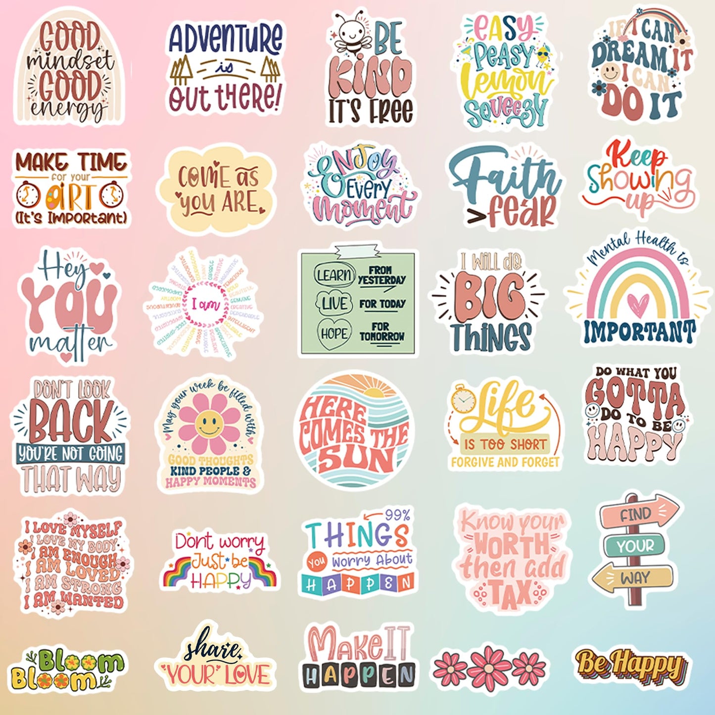 300PCS Motivational Stickers for Vision Board by Puraesla Water Bottles Laptops, Inspirational Quote Waterproof Vinyl for Journals Cups, Affirmation Boho Stickers for Women Holographic