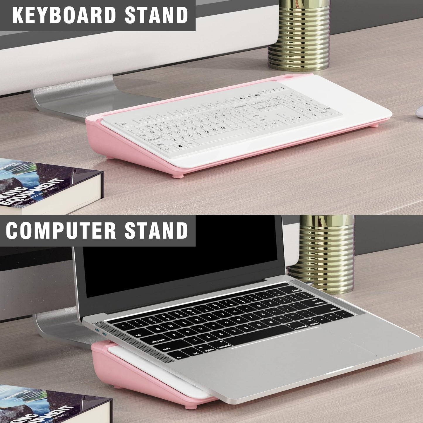 SELEAD Desktop Glass Whiteboard with Organizer & Built-in Mirror - Small Dry Erase White Board Computer Pad Keyboard Stand with Markers, Eraser, Holder for Women - Pink