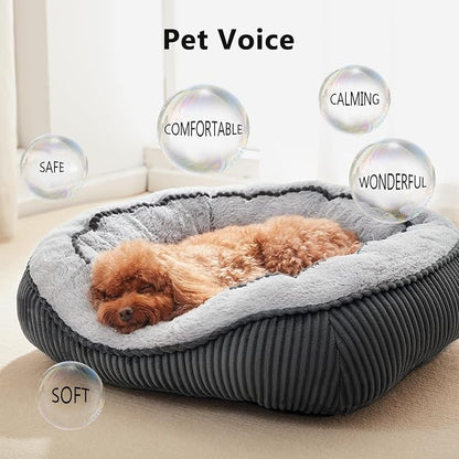 Washable Dog Bed for Small Medium Sized Dogs, Rectangle Small Puppy Cat Dog Beds, Orthopedic Pet Bed, Soft Breathable Calming Pet Sofa Bed Anti-Anxiety with Anti-Slip Buttom, S(20"x19"x6")