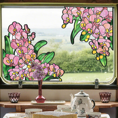 ADD.HERES Window Stickers, Stained Glass Window Privacy Film, UV Blocking Static Cling for Home Kitchen Office Bathroom, Phalaenopsis, 17.7" X 31.5"