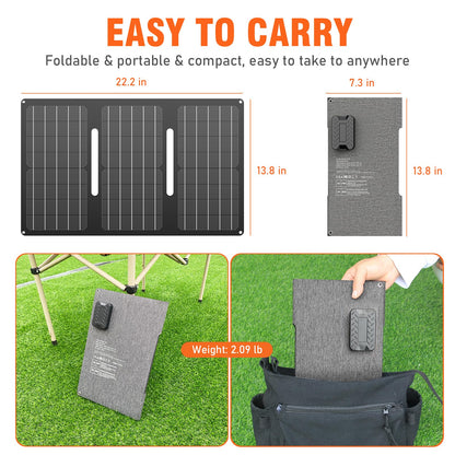 Portable Solar Generator, 150W Portable Power Station with Foldable 30W Solar Panel, 110V Pure Sine Wave 97Wh Lithium Battery Pack with Multi-Port LED Flashlights for Home Camping Hurricane Emergency