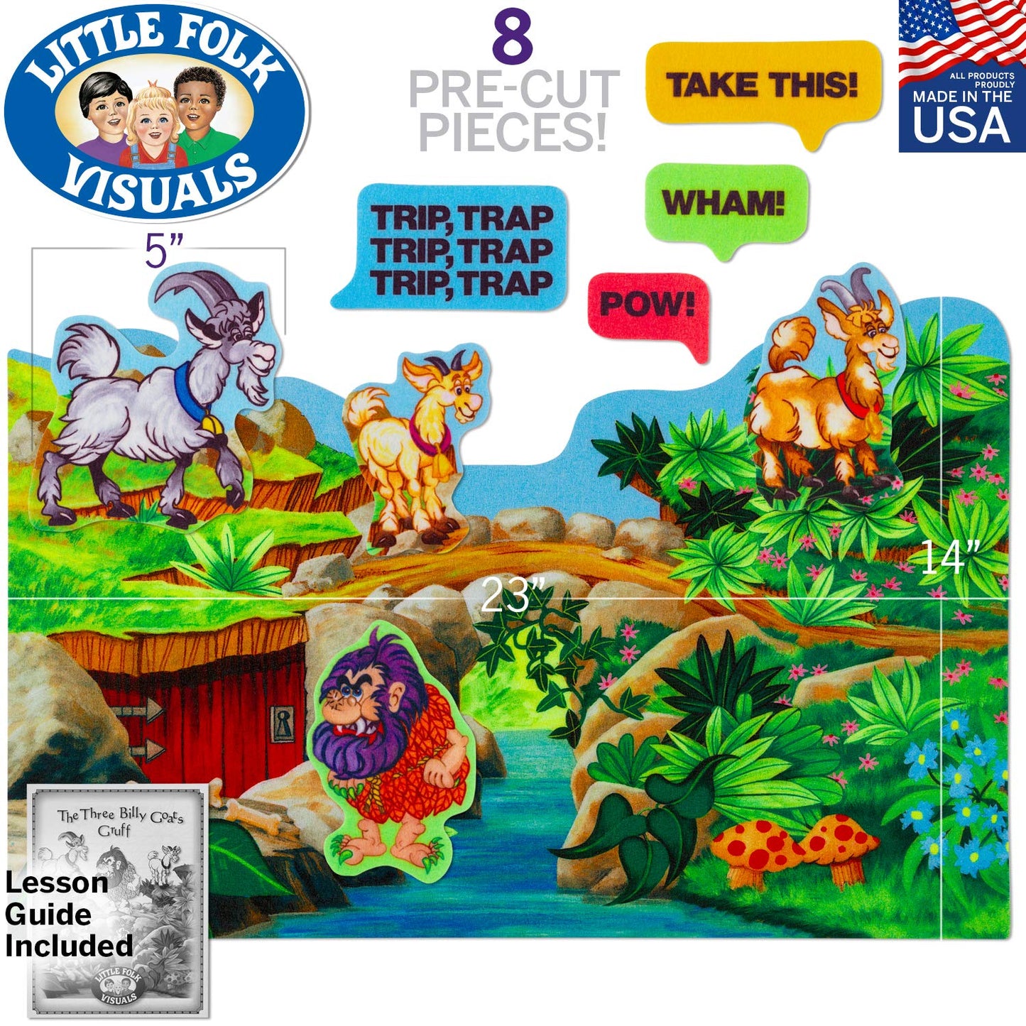 Little Folk Visuals Billy Goats Gruff Precut Felt Pieces, 8 Pieces Set