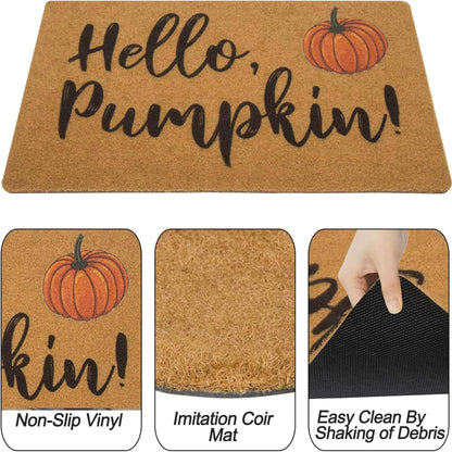 IZUS Hello-Pumpkin Welcome-Doormats - Non-Slip Coir Entrance-Mat Fall-Harvest-Festival Front-Door-Mat Porch-Rugs Home-Decor 17x29inch