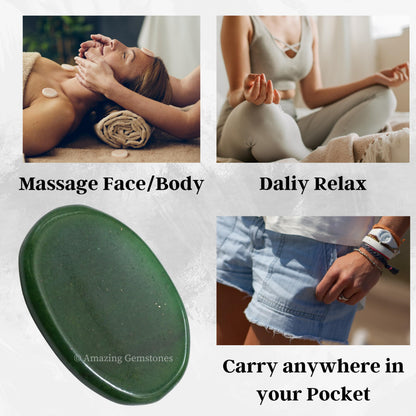 Amazing Gemstone Green Jade Aventurine Worry Stone Crystals and Healing Stones - Worry for Stress Relief Gifts - Piedra Crystal Fidget for Meditation - Unique Stocking Stuffers and Birthday Gifts