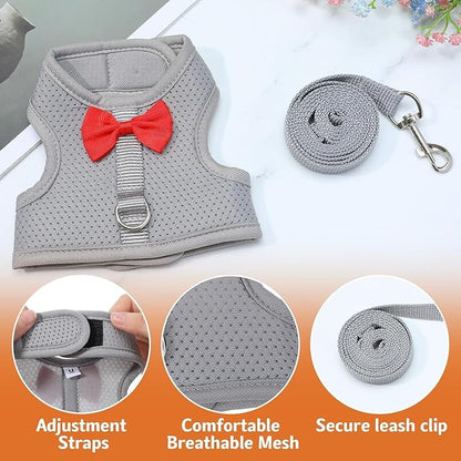 Pink Rabbit Harness and Leash Set, with Cute Bow Soft Breathable Mesh Bunny Vest Harness for Rabbits Kitten Ferret Puppy Small Pets Walking, L