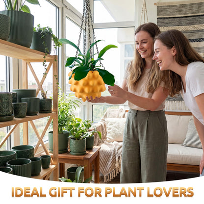 Enhon 6 Inch Hanging Planters for Indoor Plants, Unique Hanging Pots for Plants with Drainage and Hanger Baskets Hangers, Spiked Orb Plant Hanger, Matte Mustard Yellow