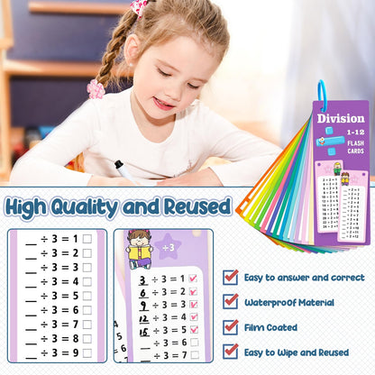 Anemeeoke 60Pack Multi Math Flash Cards, Addition Subtraction Multiplication Division Flashcard, with 2 Dry Erase Markers, 4 Rings, Educational Times Table Flashcards for Classroom Home