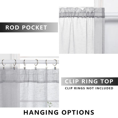 koufall Gray Linen Look Curtains 96 ines Long Set of 2 Rod Pocket Elegant Woven Textured Voile Sheer Drapes for Bedroom Living Room Patio Sliding Door Home Office Backdrop 52x96 in Length Silver Grey