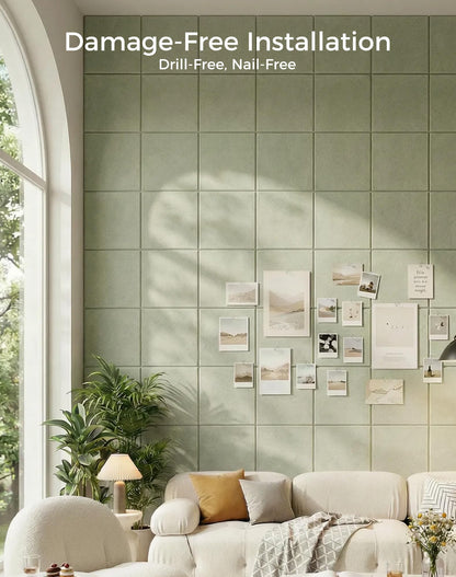 Aothia Felt Bulletin Board Tiles for Wall, 12 Pack Large 48" x 36", Felt Wall Tiles Cork Board Alternative, Adhesive Bulletin Board Tiles for Office, Classroom & Home, Sage Green