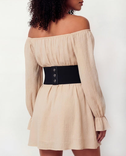 BlackButterfly 5.5 Wide Corset Waspie Elastic Lace Belt (Black, S)