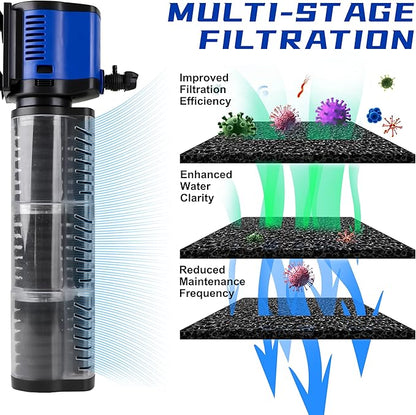 coospider-repta Aquarium Filter for 100-300 Gallons Tank, Powerful 660GPH Internal Fish Tank Filter, Pump Submersible Filter with Sponge for Large Fish Tanks, Turtle Tanks