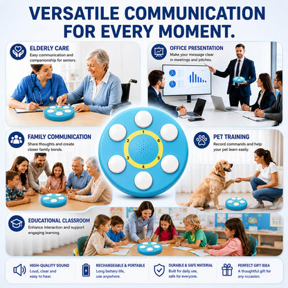 6-in-One Voice Recording Button, Dogs cat Talk& Speaking Buttons for Communication Pet Animal Training Buzzers, Classroom Fluent Answer 30 Second Record & Playback, Funny Gift for Study Office Home