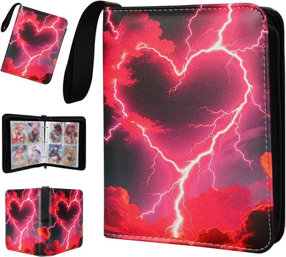 Collectible Trading Card Albums,4 Pocket Card Binder, 400 Double Sided Pocket PU Premium Zip Trading Collection Binderwith 50 Removable Sleeves, Card Folder forTCG, Sports Cards (Black &Red)