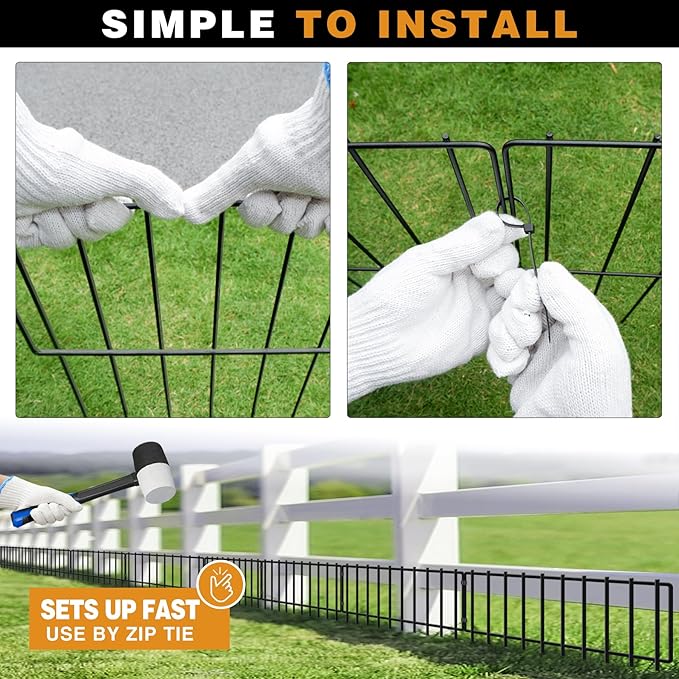 45.33ft(L) X 13inch(H) Animal Barrier Fence, 32 Panels No Dig Fences for Rabbit, Dog Digging Defense Ground Bottom Blockers, Rustproof Metal Border for Garden Outdoor Patio Landscaping